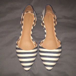 Navy and white striped flats size 9